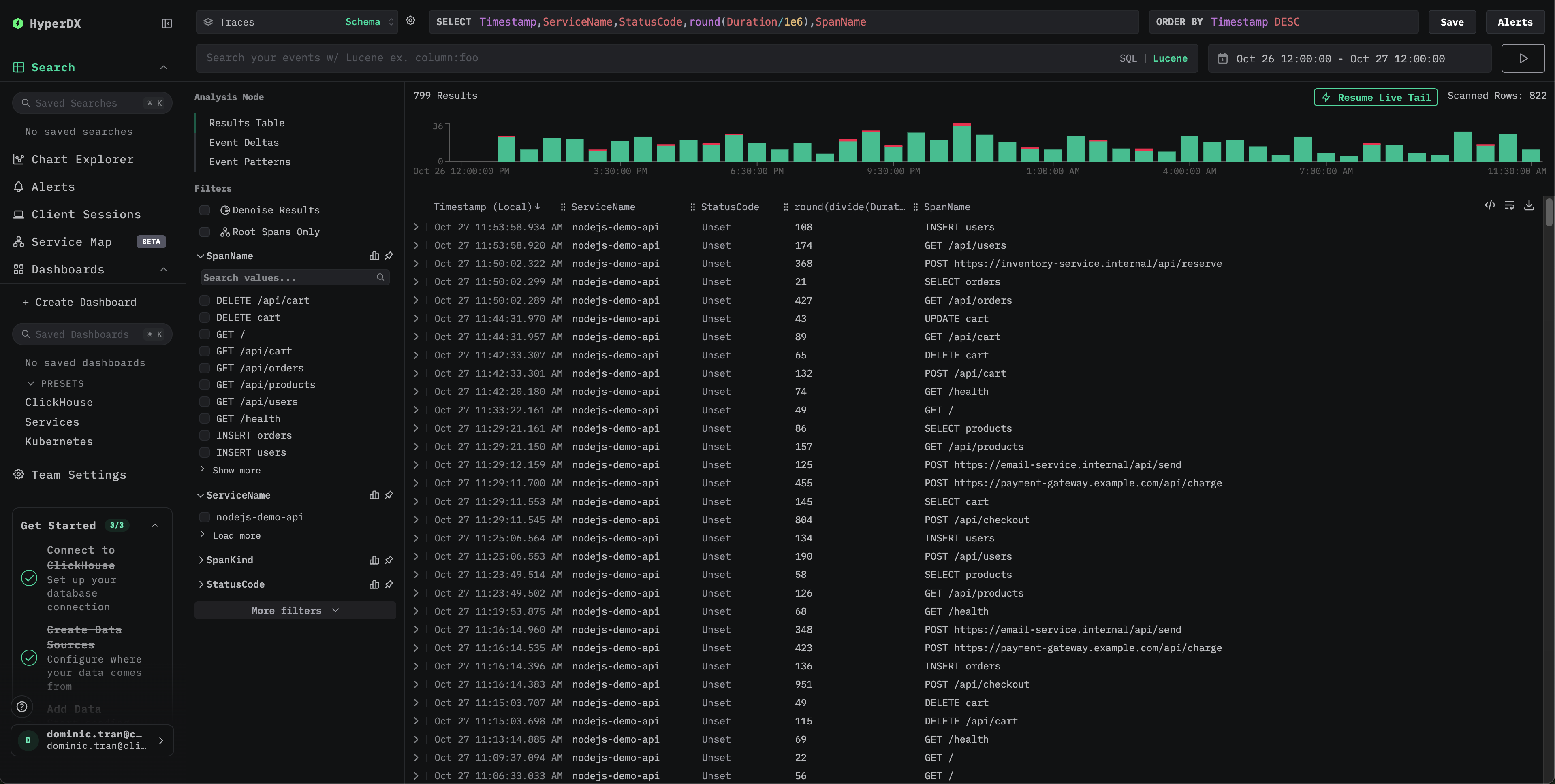 Traces search view